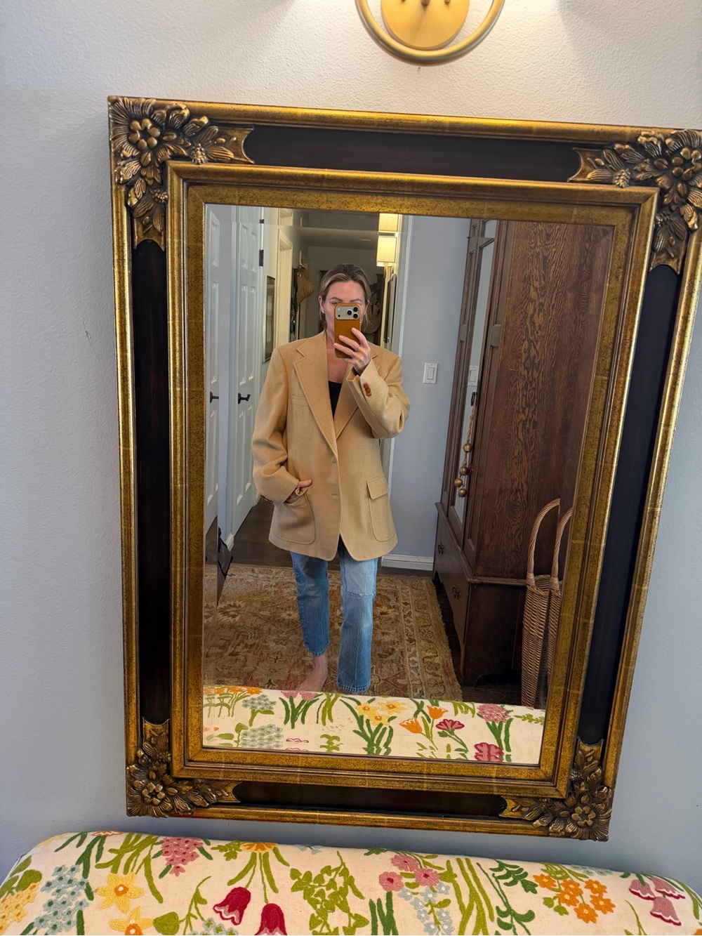Vintage Camel Hair Single-Breasted Blazer Jacket